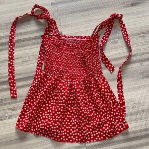 SHEIN Red Floral Top with Tie Straps